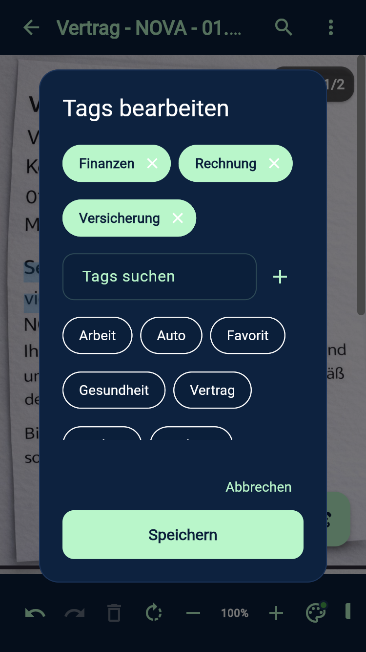 Dokument mit Tags versehen in paprfree
